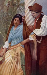 Spain. Young Couple of Spanish in Characteristic Clothes. 1920